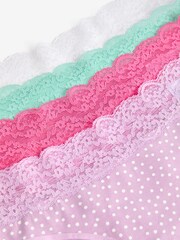 Pink/Purple/Green Spot Print High Leg Cotton and Lace Knickers 4 Pack - Image 9 of 9