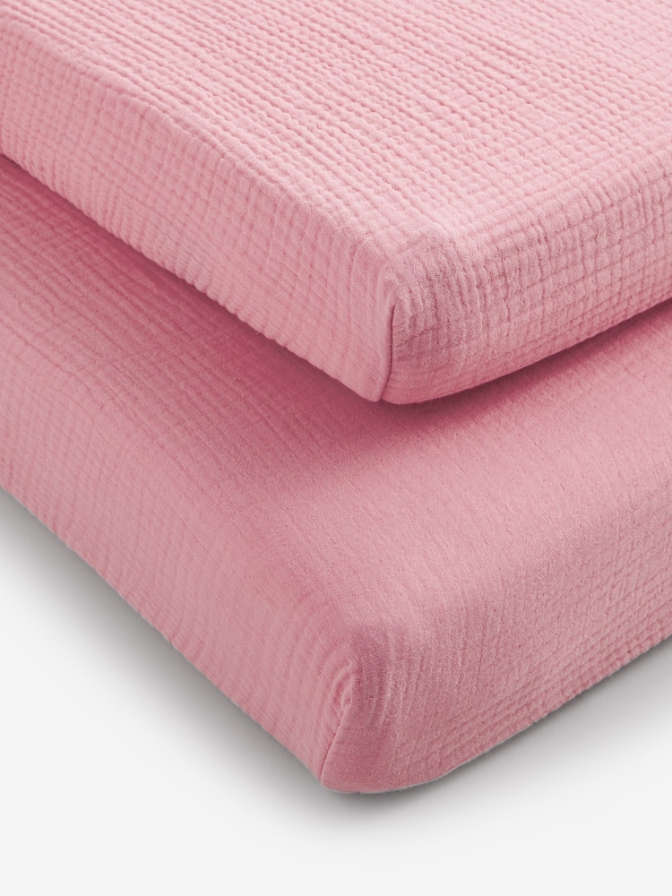 2 Pack Pink Baby 100% Cotton Muslin Fitted Sheets - Image 7 of 11