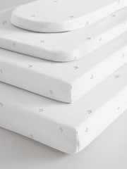 2 Pack White Floral 100% Cotton Jersey Baby Fitted Sheets - Image 1 of 7