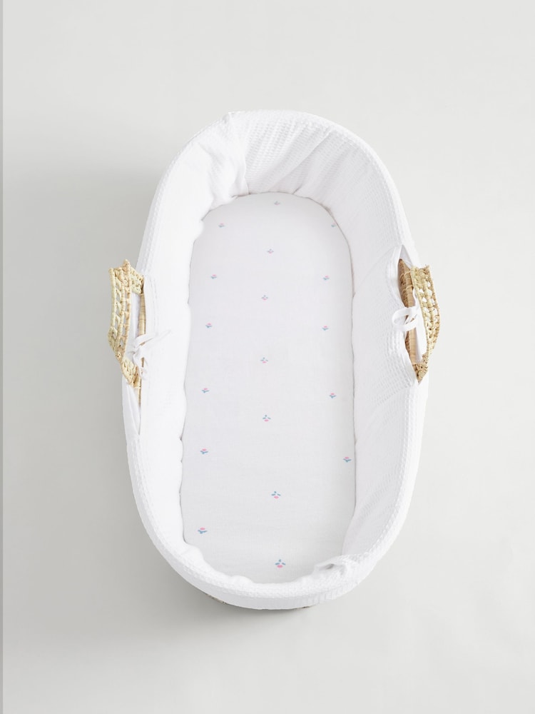 2 Pack White Floral 100% Cotton Jersey Baby Fitted Sheets - Image 4 of 7