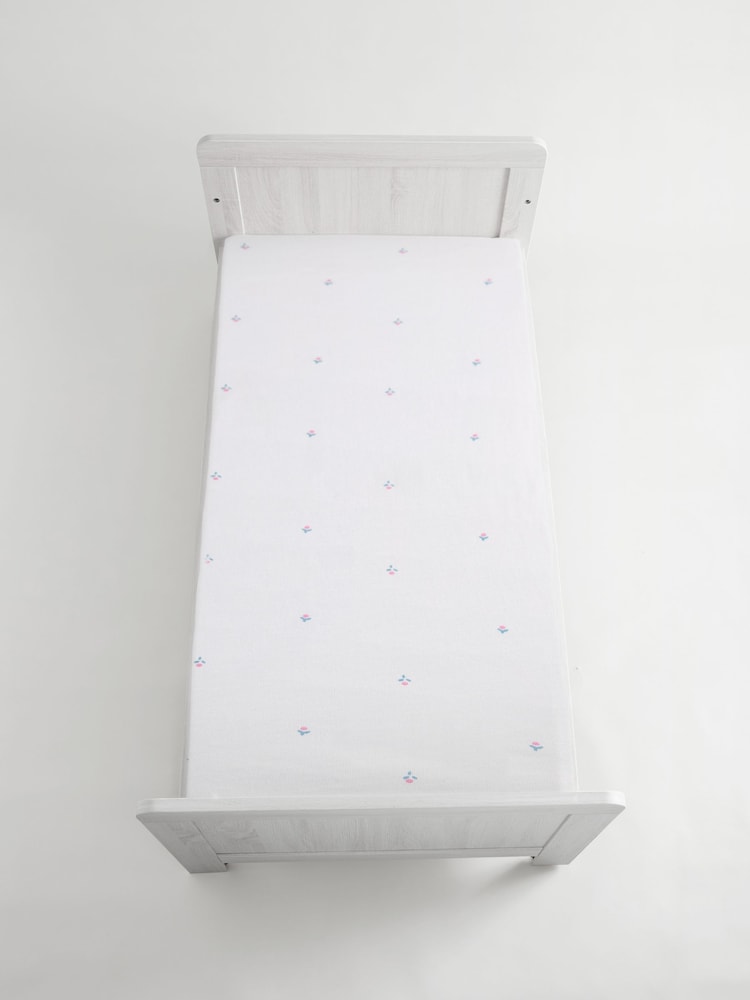 2 Pack White Floral 100% Cotton Jersey Baby Fitted Sheets - Image 6 of 7