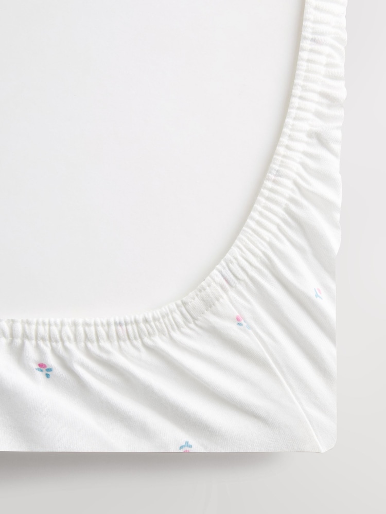 2 Pack White Floral 100% Cotton Jersey Baby Fitted Sheets - Image 7 of 7