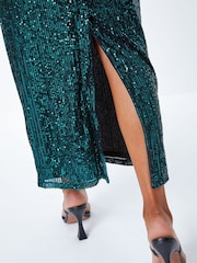 Roman Green Sequin Wrap Stretch Maxi Dress - Image 5 of 5