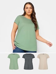Yours Curve Green 3 Pack Core Basic T-Shirt - Image 1 of 5