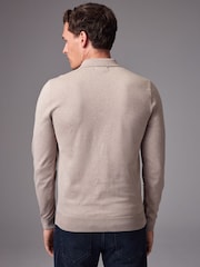 Neutral Slim Fit Knitted Long Sleeve Polo Shirt - Image 3 of 7