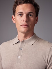 Neutral Slim Fit Knitted Long Sleeve Polo Shirt - Image 4 of 7