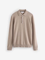 Neutral Slim Fit Knitted Long Sleeve Polo Shirt - Image 5 of 7