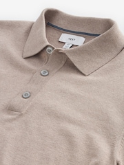 Neutral Slim Fit Knitted Long Sleeve Polo Shirt - Image 6 of 7