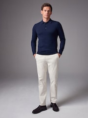 Blue Navy Slim Fit Knitted Long Sleeve Polo Shirt - Image 2 of 8