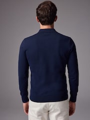 Blue Navy Slim Fit Knitted Long Sleeve Polo Shirt - Image 3 of 8
