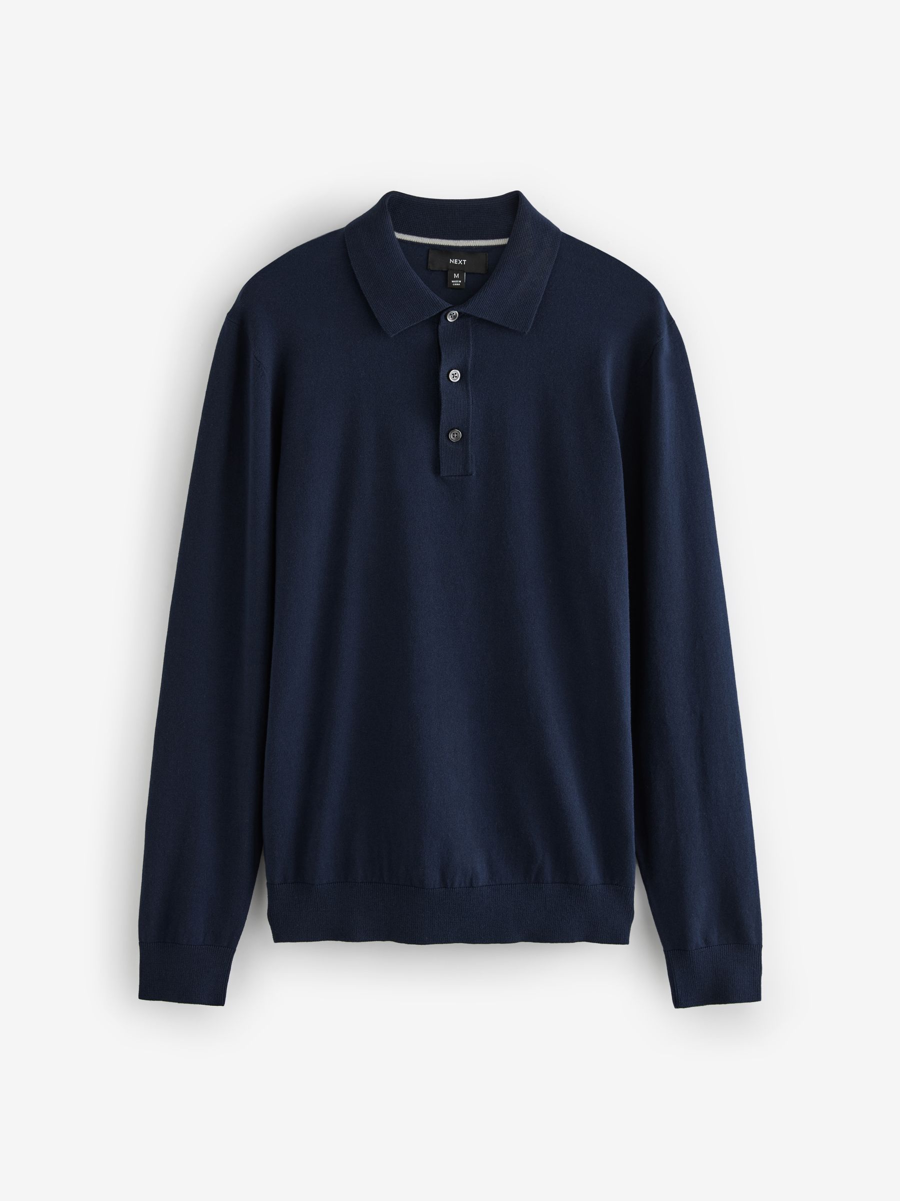 Buy Blue Navy Slim Fit Knitted Long Sleeve Polo Shirt from