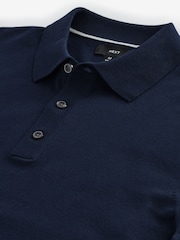 Blue Navy Slim Fit Knitted Long Sleeve Polo Shirt - Image 7 of 8
