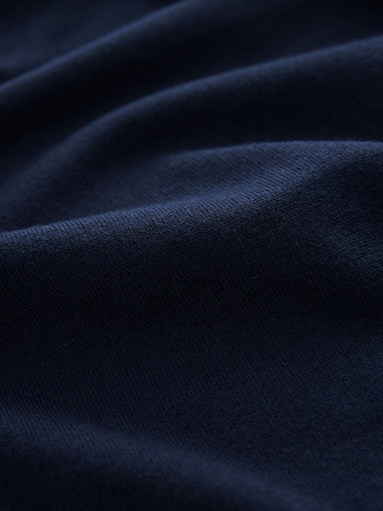 Blue Navy Slim Fit Knitted Long Sleeve Polo Shirt - Image 8 of 8