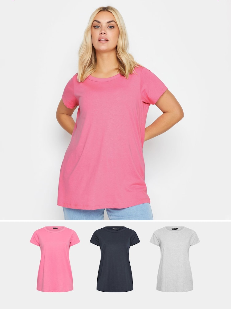 Yours Curve Pink Core Basic T-Shirt 3 Pack - Image 1 of 7