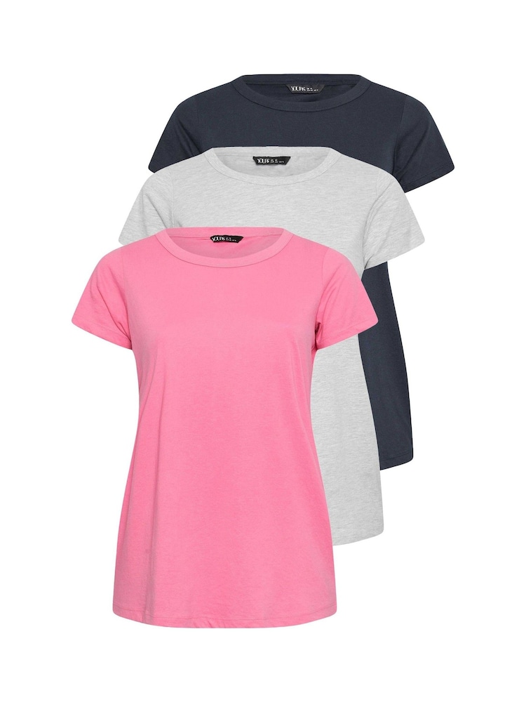 Yours Curve Pink Core Basic T-Shirt 3 Pack - Image 6 of 7