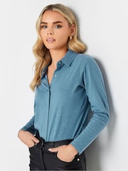 PixieGirl Petite Blue Cotton Slub Long Sleeve 100% Cotton Shirt - Image 1 of 4