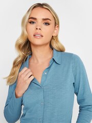 PixieGirl Petite Blue Cotton Slub Long Sleeve 100% Cotton Shirt - Image 4 of 4
