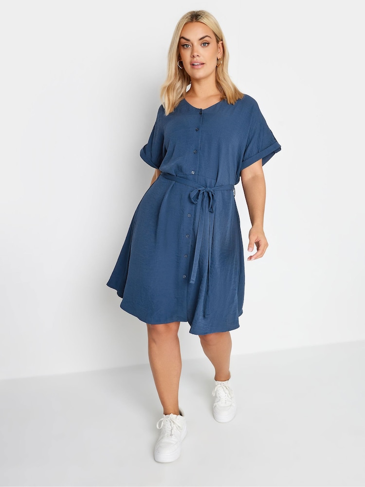 Yours Curve Blue Utility Shirt Dress - Image 1 of 4