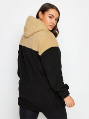 Yours Curve Black Colourblock Teddy Hoodie - Image 2 of 4