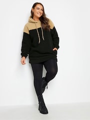 Yours Curve Black Colourblock Teddy Hoodie - Image 3 of 4
