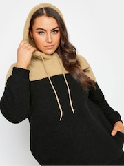 Yours Curve Black Colourblock Teddy Hoodie - Image 4 of 4