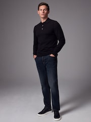 Black Slim Fit Knitted Long Sleeve Polo Shirt - Image 2 of 8