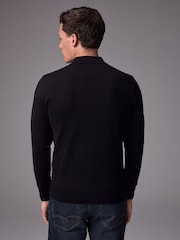 Black Slim Fit Knitted Long Sleeve Polo Shirt - Image 3 of 8