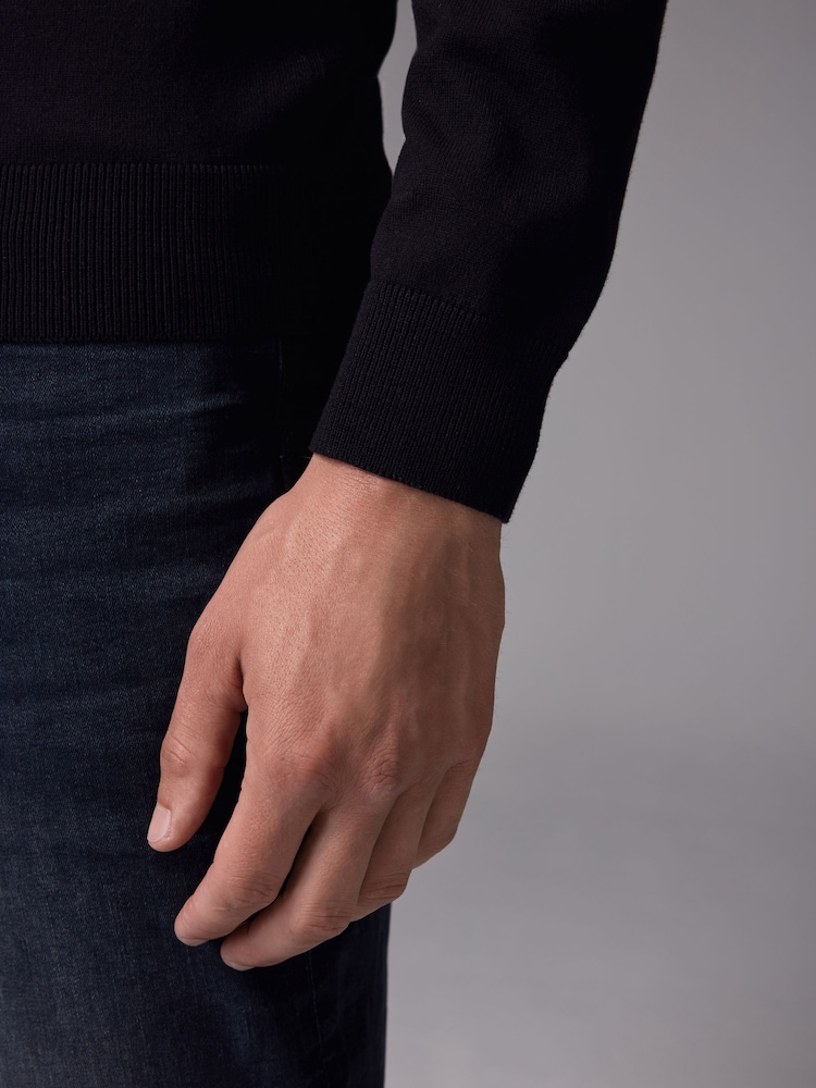 Black Slim Fit Knitted Long Sleeve Polo Shirt - Image 5 of 8