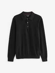Black Slim Fit Knitted Long Sleeve Polo Shirt - Image 6 of 8
