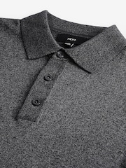 Grey Charcoal Slim Fit Knitted Long Sleeve Polo Shirt - Image 7 of 7