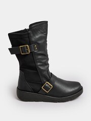 Yours Curve Black Extra-Wide Fit Low Wedge Buckle Boots - Image 2 of 5