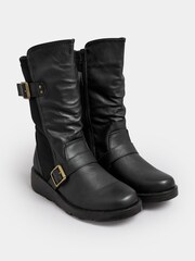 Yours Curve Black Extra-Wide Fit Low Wedge Buckle Boots - Image 3 of 5