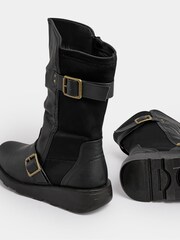 Yours Curve Black Extra-Wide Fit Low Wedge Buckle Boots - Image 4 of 5