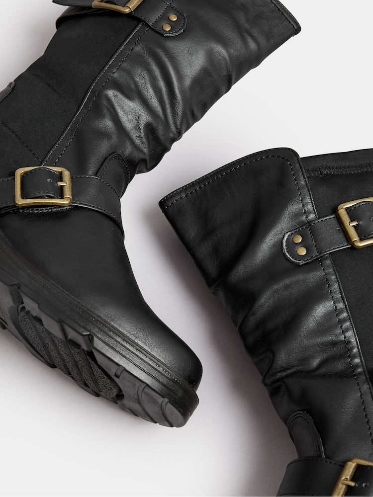 Yours Curve Black Extra-Wide Fit Low Wedge Buckle Boots - Image 5 of 5