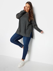 Yours Curve Grey Side Split Crochet Jumper - Image 2 of 4