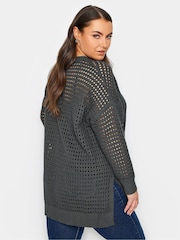Yours Curve Grey Side Split Crochet Jumper - Image 3 of 4