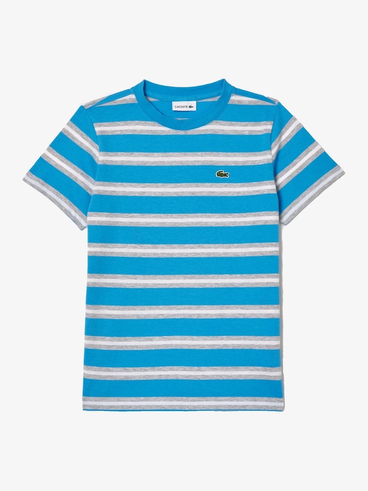 Lacoste Blue Striped 100% Cotton T-Shirt - Image 1 of 3 Lacoste Blue Striped 100% Cotton T-Shirt - Image 1 of 3