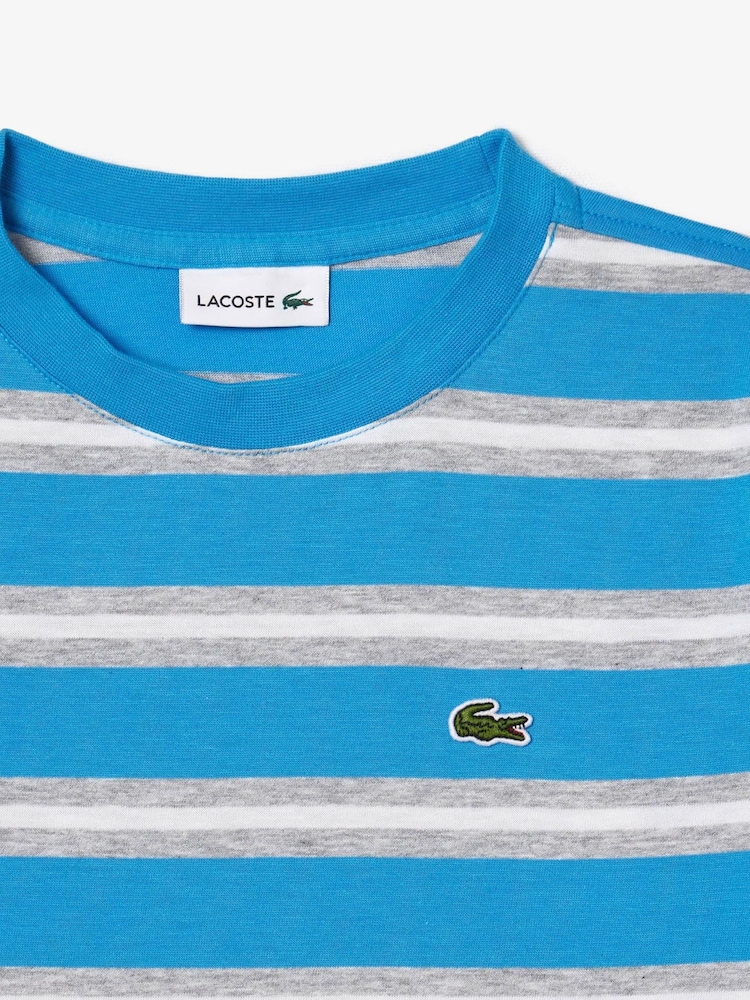 Lacoste Blue Striped 100% Cotton T-Shirt - Image 3 of 3 Lacoste Blue Striped 100% Cotton T-Shirt - Image 3 of 3