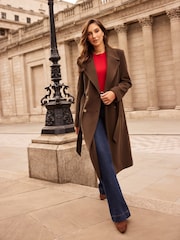 Lipsy Brown Double Breasted Long Line Belted Coat - Image 2 of 6