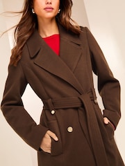 Lipsy Brown Double Breasted Long Line Belted Coat - Image 3 of 6