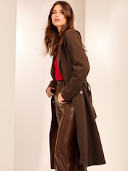 Lipsy Brown Double Breasted Long Line Belted Coat - Image 4 of 6