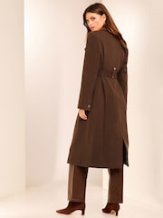 Lipsy Brown Double Breasted Long Line Belted Coat - Image 5 of 6