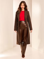 Lipsy Brown Double Breasted Long Line Belted Coat - Image 6 of 6