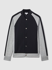 Reiss Navy/Grey Pelham Colourblock Jersey Bomber Jacket - Image 2 of 6