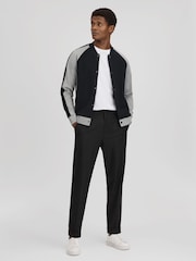 Reiss Navy/Grey Pelham Colourblock Jersey Bomber Jacket - Image 3 of 6