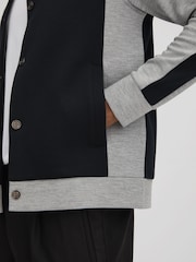 Reiss Navy/Grey Pelham Colourblock Jersey Bomber Jacket - Image 4 of 6