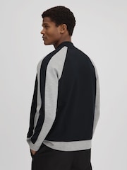 Reiss Navy/Grey Pelham Colourblock Jersey Bomber Jacket - Image 5 of 6