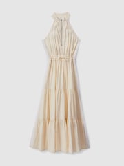 Reiss Neutral Taylor Drawstring Waist Tiered Midi Dress - Image 2 of 6