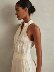 Reiss Neutral Taylor Drawstring Waist Tiered Midi Dress - Image 3 of 6