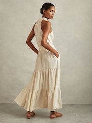 Reiss Neutral Taylor Drawstring Waist Tiered Midi Dress - Image 5 of 6